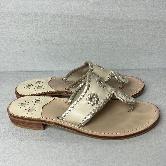 Jack Rogers Whipstitch Hampton Cream‎ Slip On Sandals - Picture 1 of 7